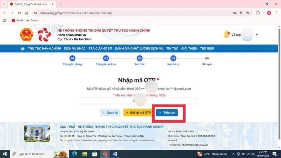 Bước 7.2 tiếp tục xác nhận nộp tờ khai thuế hộ kinh doanh quý 2 2026